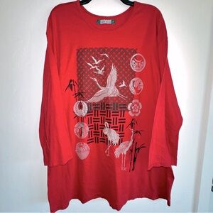 Vintage Blue Fish Womens Red Extra Long Tunic Length T Shirt 100% Cotton Size 1X